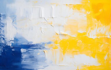 Abstract painting in white, blue and yellow colors with a bold palette