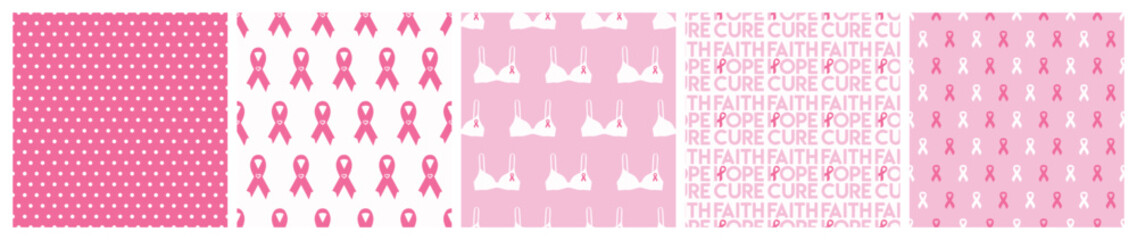 breast cancer pattern set - obrazy, fototapety, plakaty