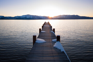 dock at sunset in winter
