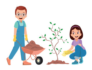 planting saplings husband and wife couple