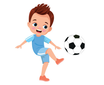 little cute kid play football