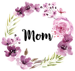 Mom floral watercolor wreath