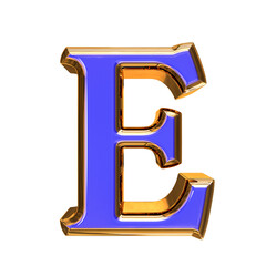 Blue symbol in a golden frame. letter e