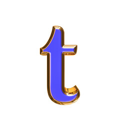Blue symbol in a golden frame. letter t