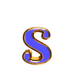 Blue symbol in a golden frame. letter s