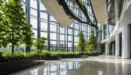 Eco-Friendly Glass Office: Sustainable Building with Trees and Green Environment