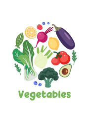 Collection of healthy fruits and vegetable.Vector illustration on white background.