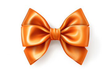 Golden satin bow isolated on white background. Elegant orange bow for gift decoration. AI generated