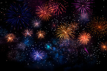 Fototapeta na wymiar Colorful Firework Display In Sky, Celebration Background