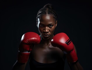Female boxer wearing boxing gloves. Generative AI.