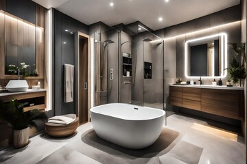 The simplicity and functionality of an apartment's bathroom, with clean lines and contemporary fixtures 