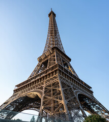 The wonderful Eiffel Tower in Paris, seen from below.