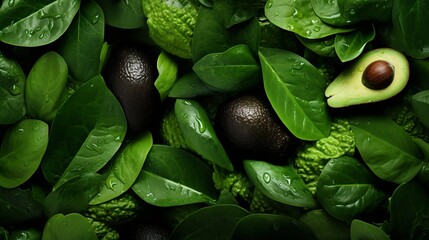 Delicious fresh green salad leaves and avocado. Healthy food. Generative AI