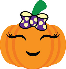 Girl pumpkin design. Feminine pumpkin Fall, Halloween illustration.