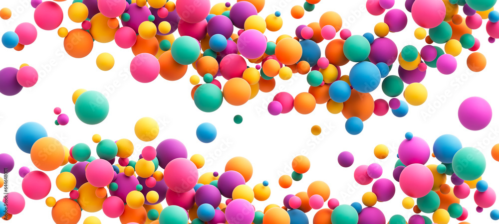 Poster abstract composition with many colorful random flying spheres isolated on transparent background. co