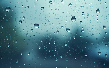 Raindrops on the window. Blue tone