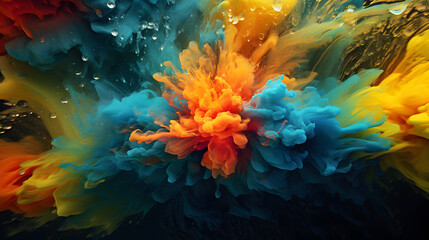 Obraz premium A vibrant aqua explosion against a moody blue background captivates with its vivid display of color, colorful aqua color explosion background, generative ai