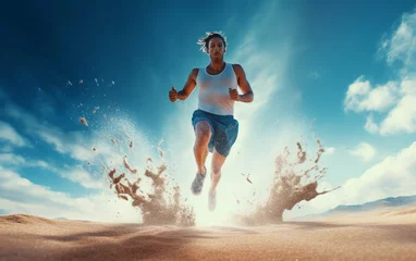 Deurstickers Run Sea Sand Sport Sprint Relax Exercise Beach Concept  © MUS_GRAPHIC