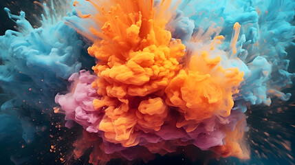 A vibrant aqua explosion against a moody blue background captivates with its vivid display of color, colorful aqua color explosion background, generative ai