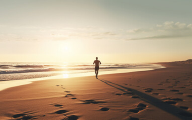 Fototapeta na wymiar Run Sea Sand Sport Sprint Relax Exercise Beach Concept 