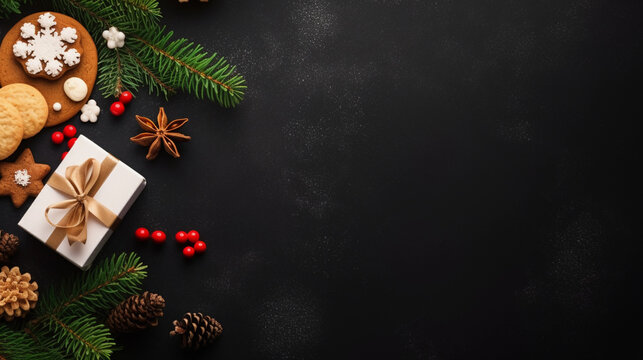 Christmas decorations background with black copy space