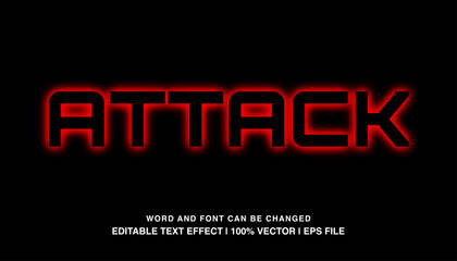 Attack neon editable text effect template, red neon light futuristic text style, premium vector