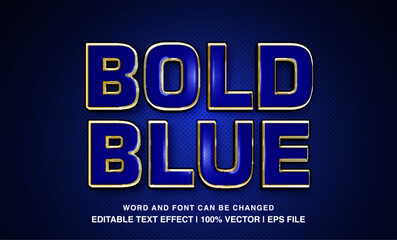 Bold blue editable text effect template, 3d bold glossy text style, premium vector