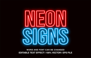 Neon signs editable text effect template, neon light futuristic text style, premium vector
