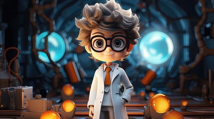 an adorable mad scientist with glasses in their science lab  - obrazy, fototapety, plakaty