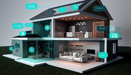 Smart home technology using connected internet of things wireless devices. professional illustration for websites