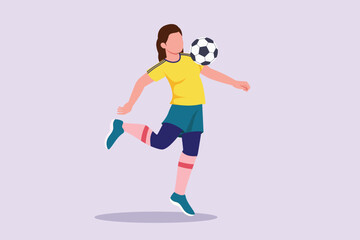 Fototapeta premium Funny female football players concept. Colored flat vector illustration isolated. 