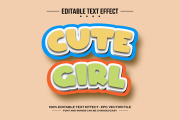 Cute girl 3D editable text effect template
