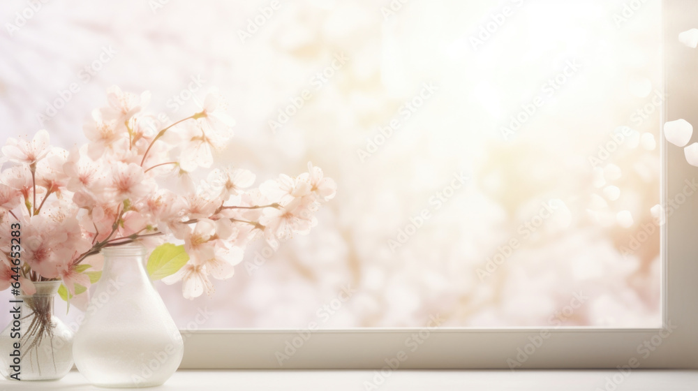 Aufkleber a serene, springinspired background with a soft, diffused light coming through a window adorned with