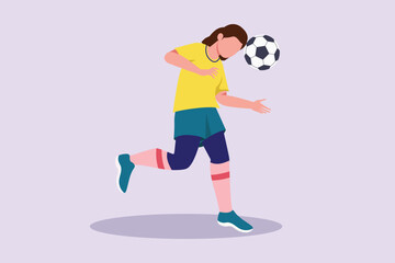 Funny female football players concept. Colored flat vector illustration isolated. 