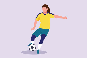 Funny female football players concept. Colored flat vector illustration isolated. 