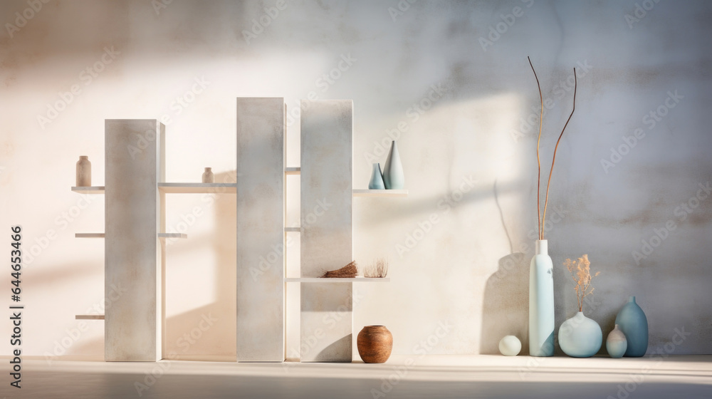 Aufkleber an artistic and modern product presentation featuring a minimalist concrete backdrop with a hint of 