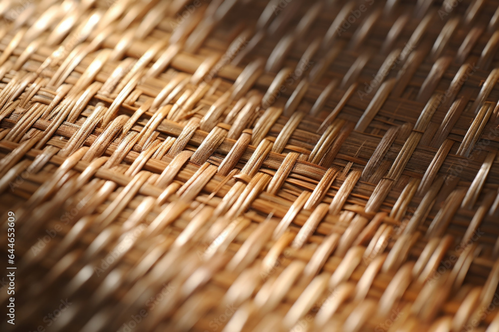 Poster a macro shot of a textured handwoven grass mat, with soft diffused light falling upon it. the intric