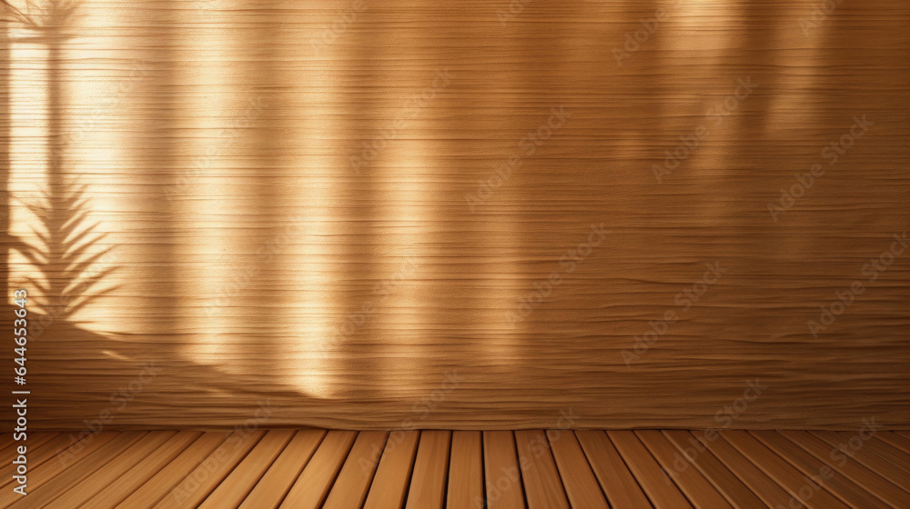 Aufkleber an earthy and rustic brown background with the soft glow of sunlight peeking through wooden blinds, 