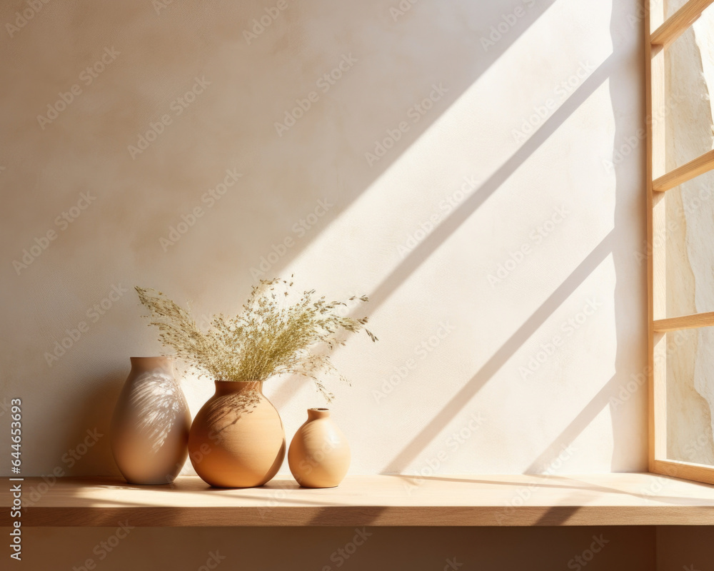 Poster an scene capturing a minimalist abstract background in warm and earthy tones. the gentle light filte