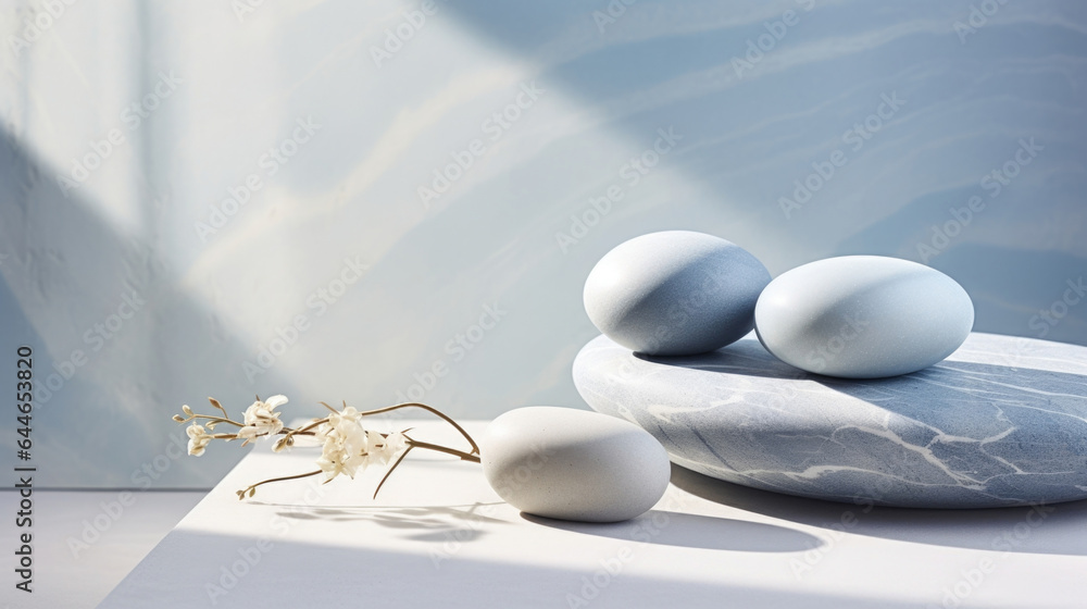 Poster a cool and refreshing scene presenting a sleek stone background in shades of gray and blue. the dapp