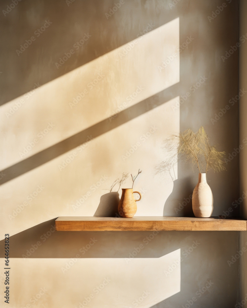 Poster a rustic, earthytoned concrete background with dappled sunlight streaming through the window, creati
