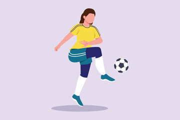 Funny female football players concept. Colored flat vector illustration isolated. 