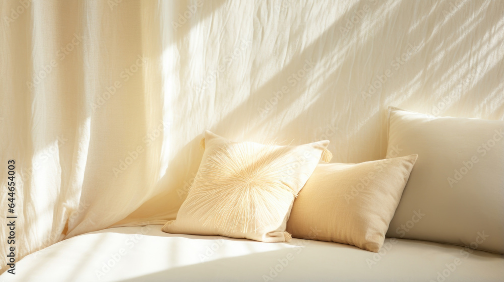 Poster a vibrant scene with a minimalist abstract background showcasing a burst of warm sunlight from a win