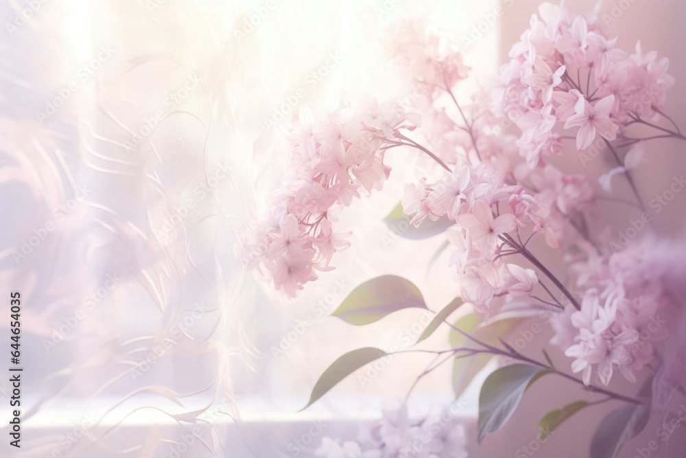 Poster a dreamy scene featuring a minimalistic abstract background enveloped in a soft, filtered light from