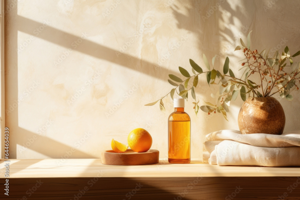 Aufkleber a warmtoned background in shades of earthy browns and oranges, the soft light filtering through the 