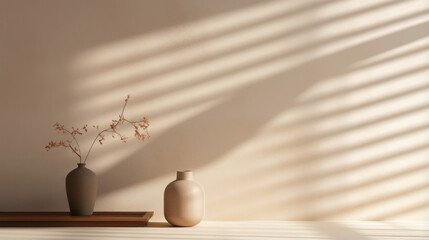 A cozy scene showcasing a minimalistic abstract background adorned with warm, gentle light cascading through a window. The intricate shadows cast by the window bars form elegant lines