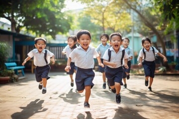 Happy kids playing in the schoolyard.