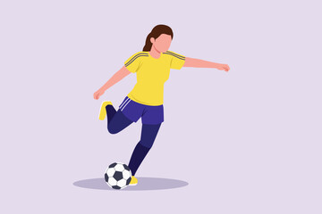 Funny female football players concept. Colored flat vector illustration isolated. 