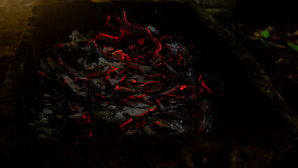 burning coconut shell coals as background