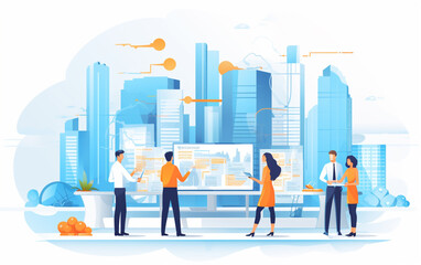 Obraz premium Team work process. young business managers crew working with new startup project